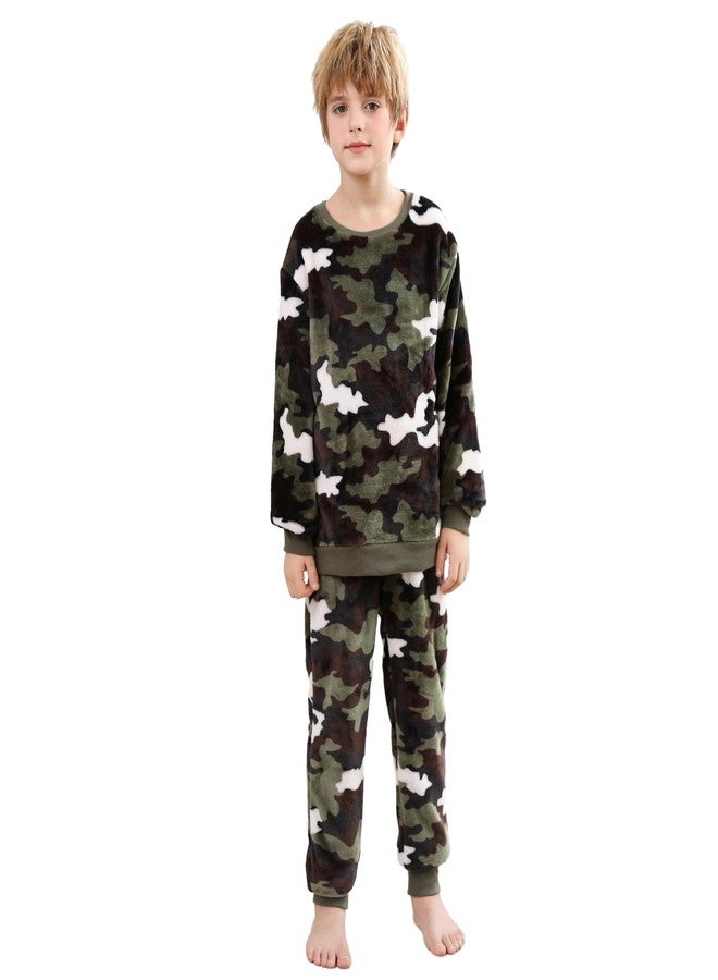 V.&GRIN Boys Fleece Pajamas, Soft Cozy Pullover Sweatshirt Pants Set for Kids 7-16 Years(Camo 15-16) - Image 1